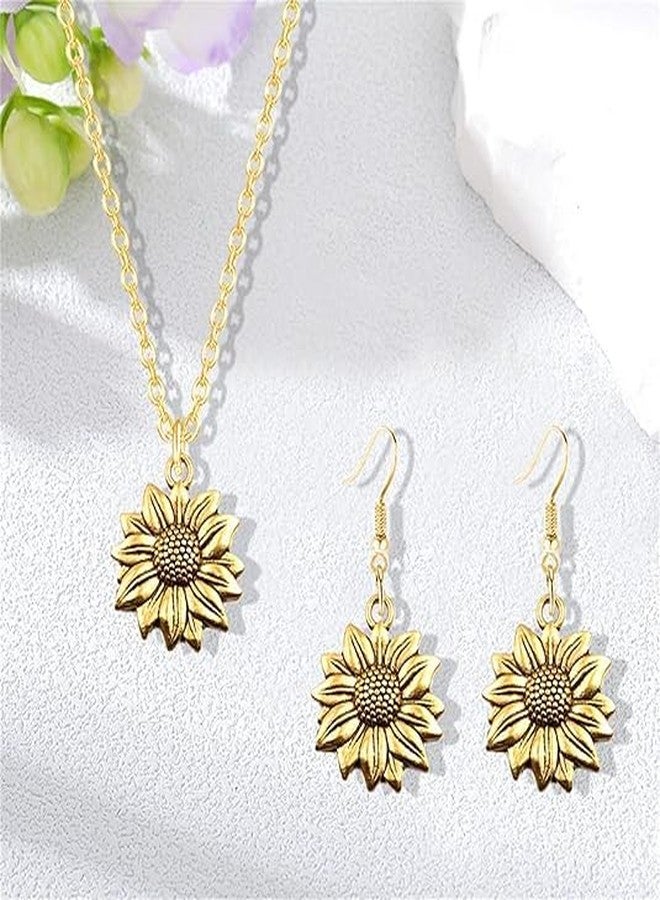 Modpide Antique Gold Sunflower Dangle Earrings Sunflower Necklace Jewelry Set (Antique gold) - Image 2